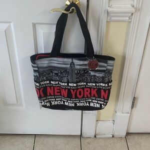 New York Skyline Tote Bag with Red Accents